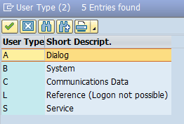 Available User types in SAP