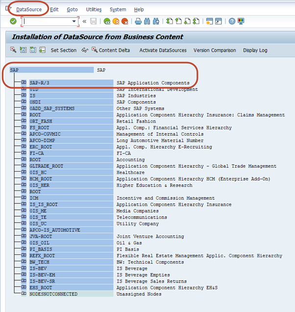 Datasource --> SAP --> SAP-R/3