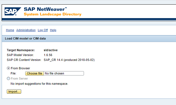 Load CIM model or CIM data import screen