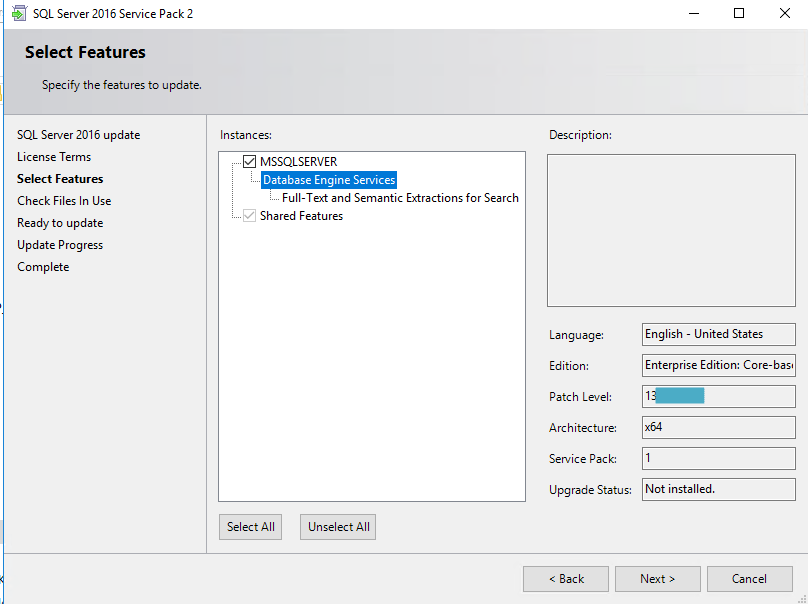 MS SQL server 2016 setup --> Select Features