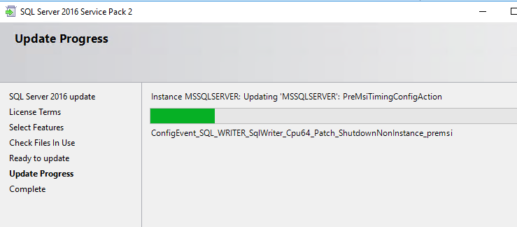 MS SQL server 2016 setup --> update progress