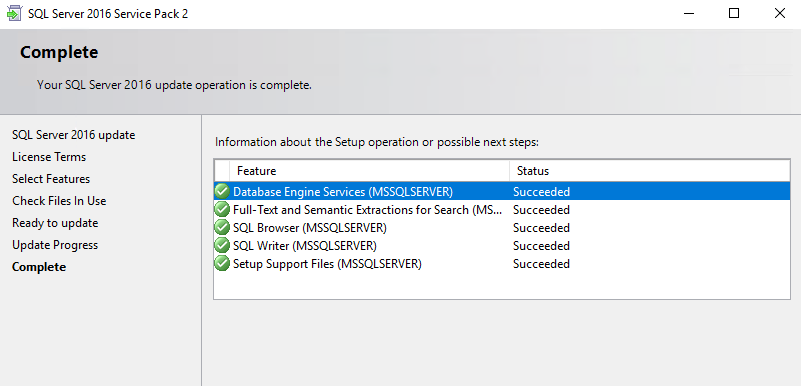 MS SQL server 2016 setup --> Setup complete