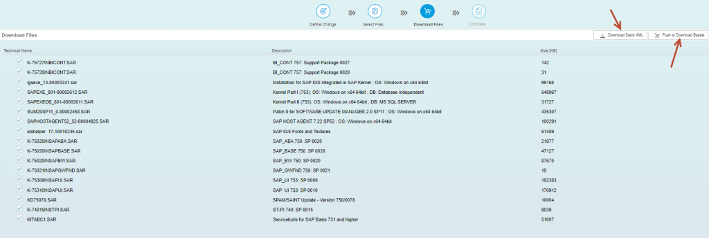 SAP Maintenance planner: Download stack XML file and push the files to Download Basket