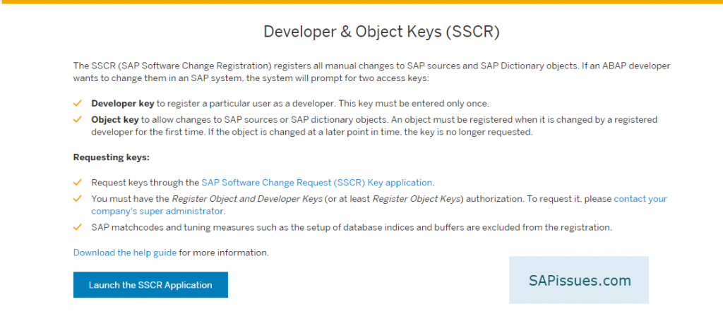 Developer & Object Keys (SSCR)