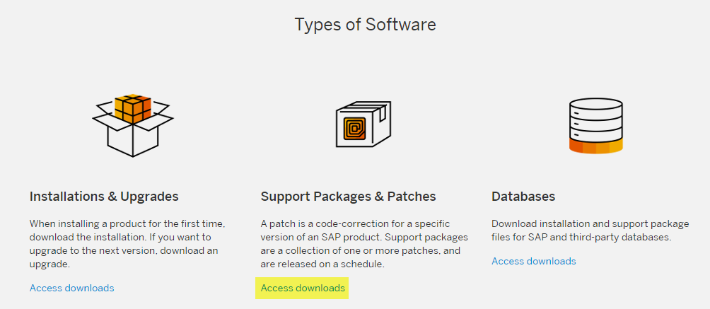 Support Packages & Patches --> Access downloads
